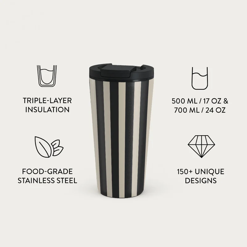 بورجا طقم كوب سفر بورجا بروفيسي  مل بغطاء قلاب وماصة - ستانلس ستيل خالٍ من البيسفينول أ، عزل ثلاثي الطبقات، مقاوم للتسرب، تصميم مطبوع فاخر للمشروبات الساخنة والباردة